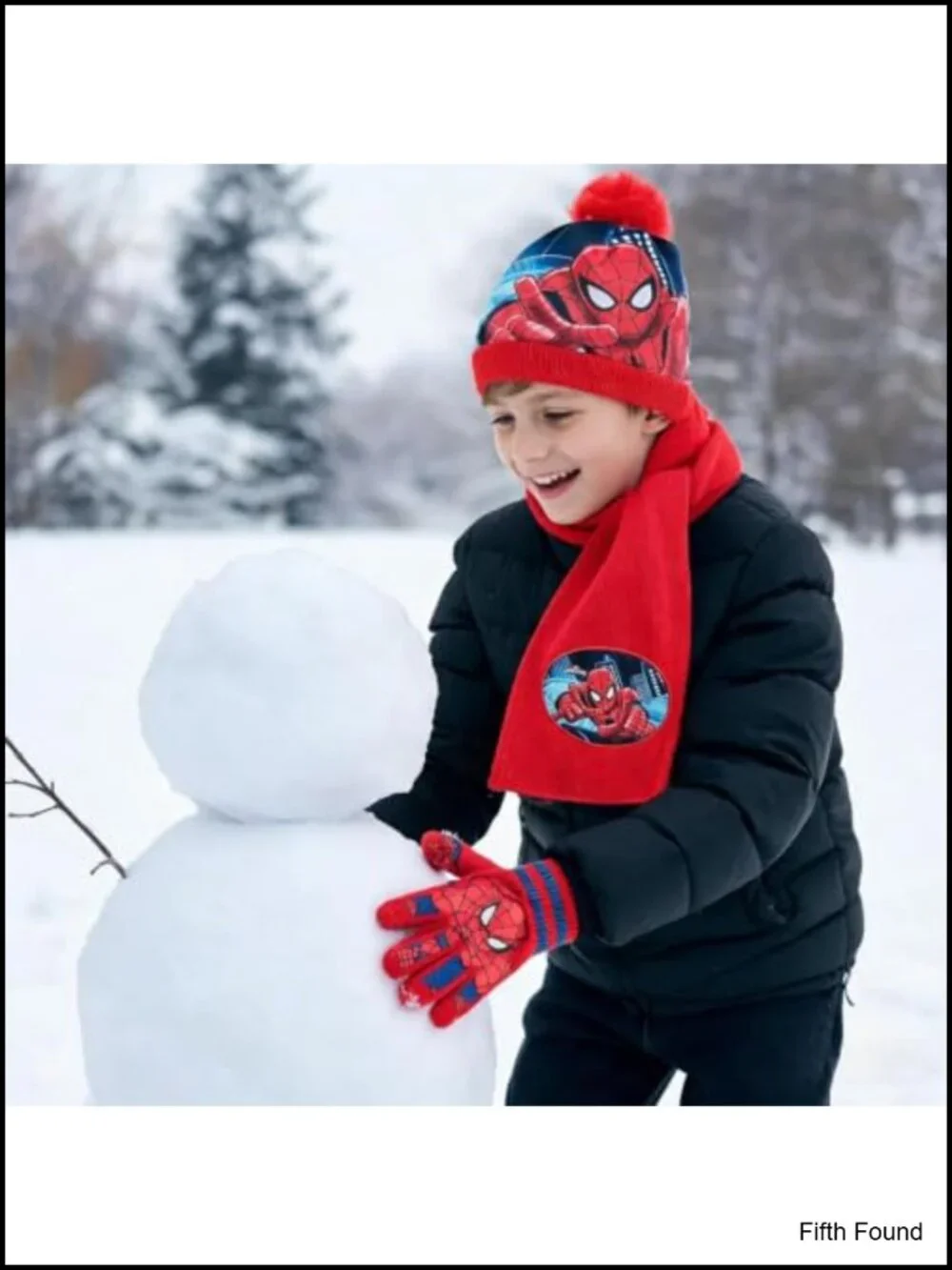 Spider Knit Beanie Scarf Gloves Set Pom Pom Winter Boys